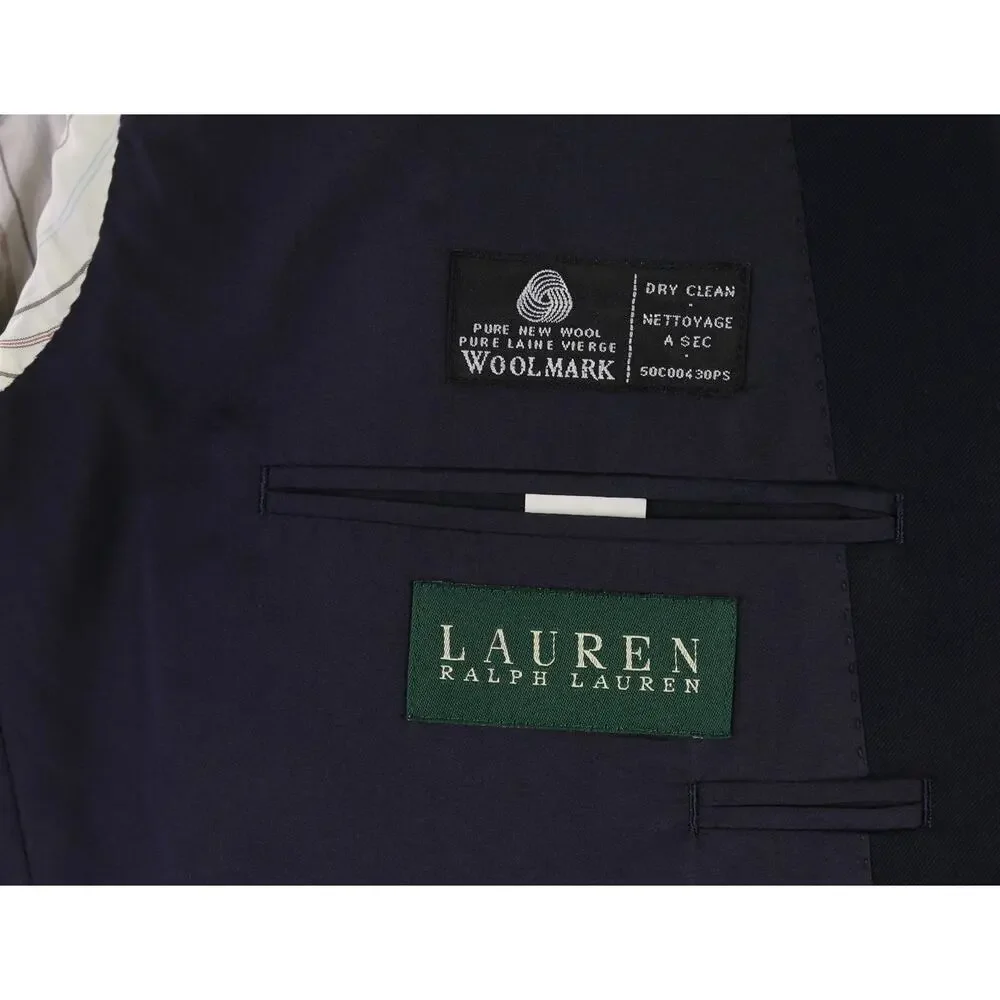 Lauren Ralph Lauren Navy Blue Gold Metal Buttons 2-Btn Wool Blazer Jacket 42L